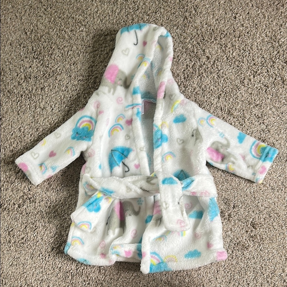 Kids White and Blue Robe with Rainbow Print